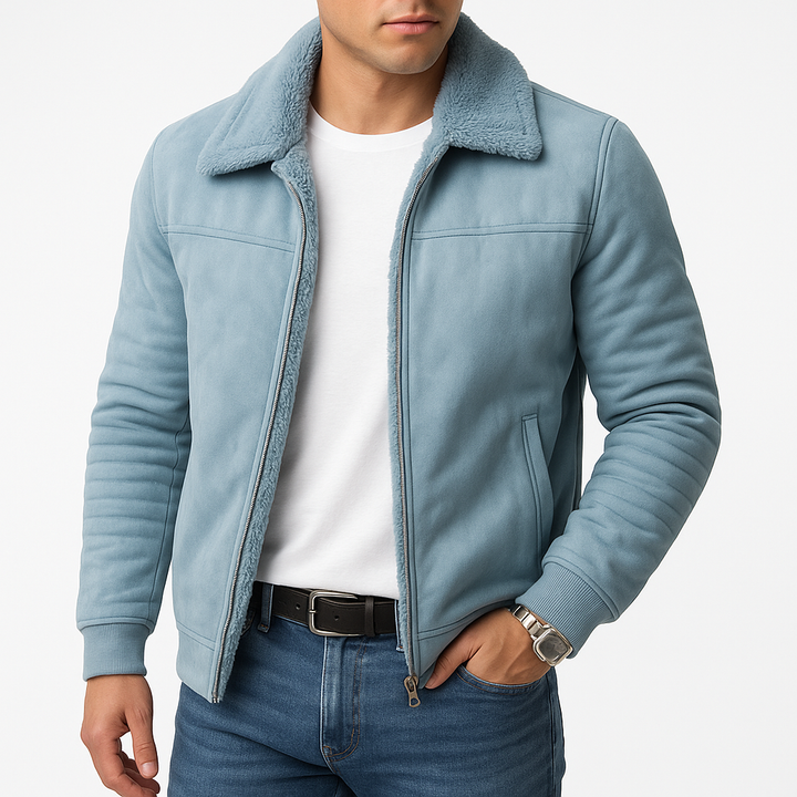 Haven Beck Men's Black Shearling-Lined Bomber Jacket with Ribbed Sleeves