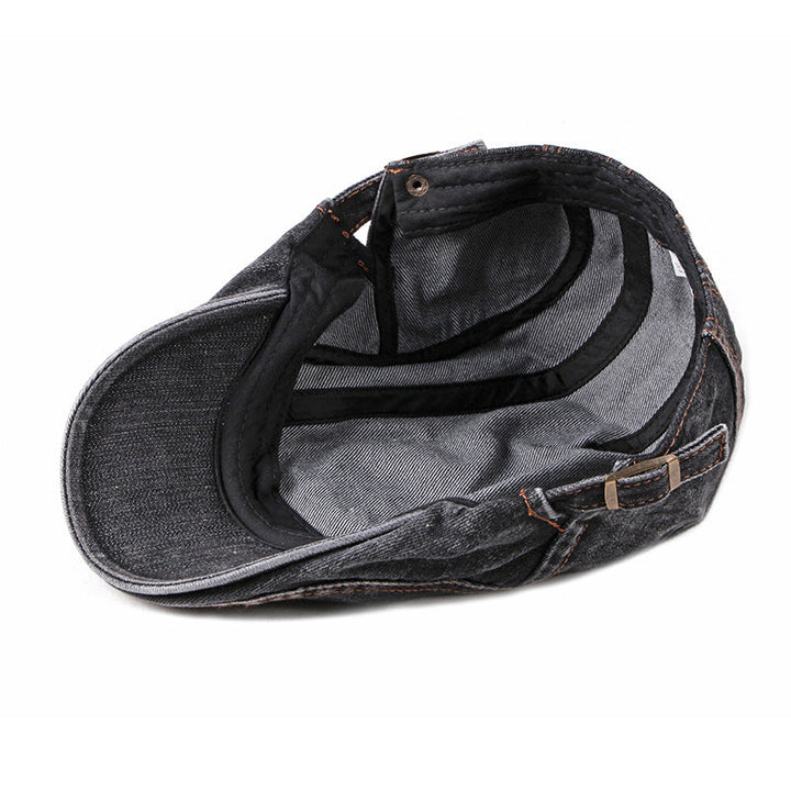 Men's Denim Flat Cap with Contrast Stitching and Adjustable Buckle