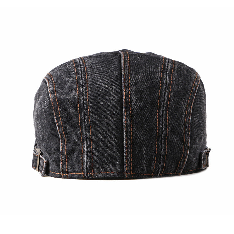 Men's Denim Flat Cap with Contrast Stitching and Adjustable Buckle