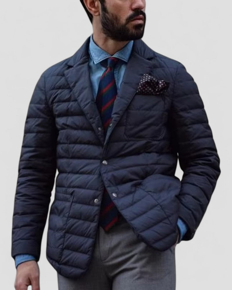 Men's Navy Quilted Padded Blazer Jacket