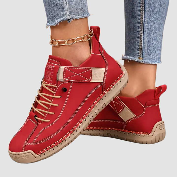 Wide-Fit Cushioned Leather Sneaker for Women with Lace-Up Closure