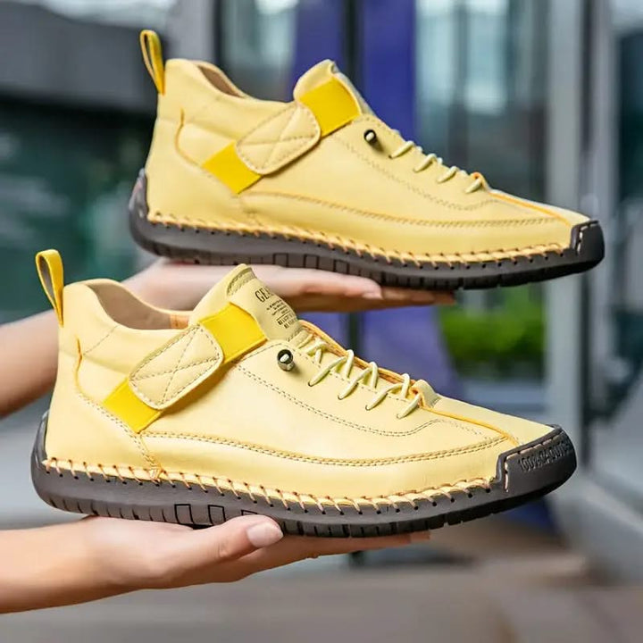 Wide-Fit Cushioned Leather Sneaker for Women with Lace-Up Closure