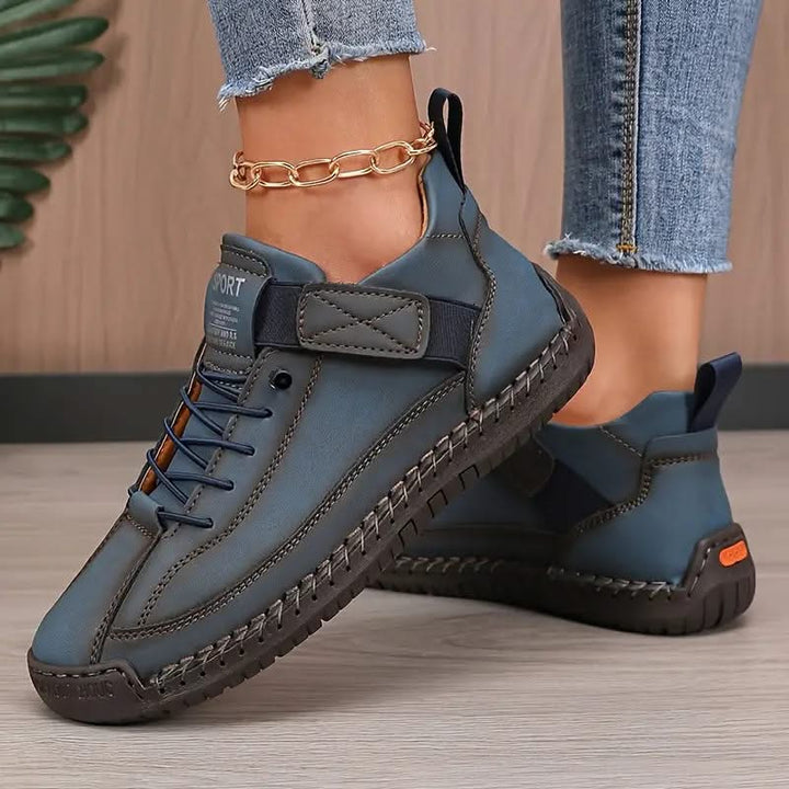 Wide-Fit Cushioned Leather Sneaker for Women with Lace-Up Closure
