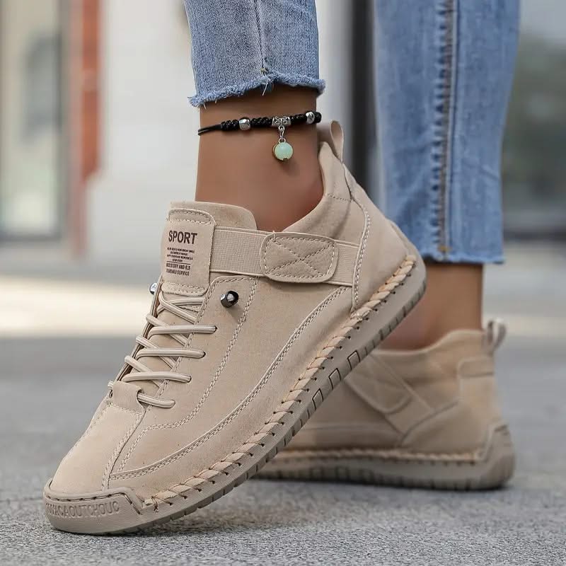 Wide-Fit Cushioned Leather Sneaker for Women with Lace-Up Closure