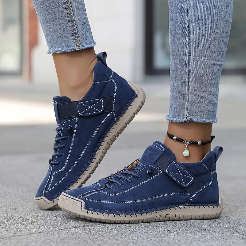 Wide-Fit Cushioned Leather Sneaker for Women with Lace-Up Closure