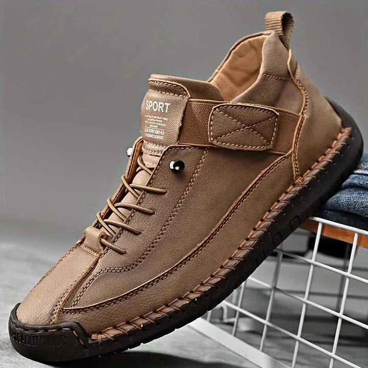 Wide-Fit Cushioned Leather Sneaker for Women with Lace-Up Closure