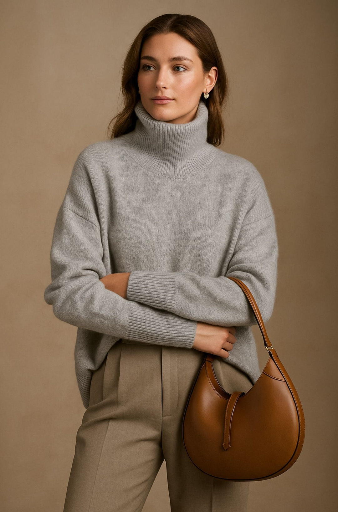 Women's Cashmere Turtleneck Sweater in Black - Oversized Fit