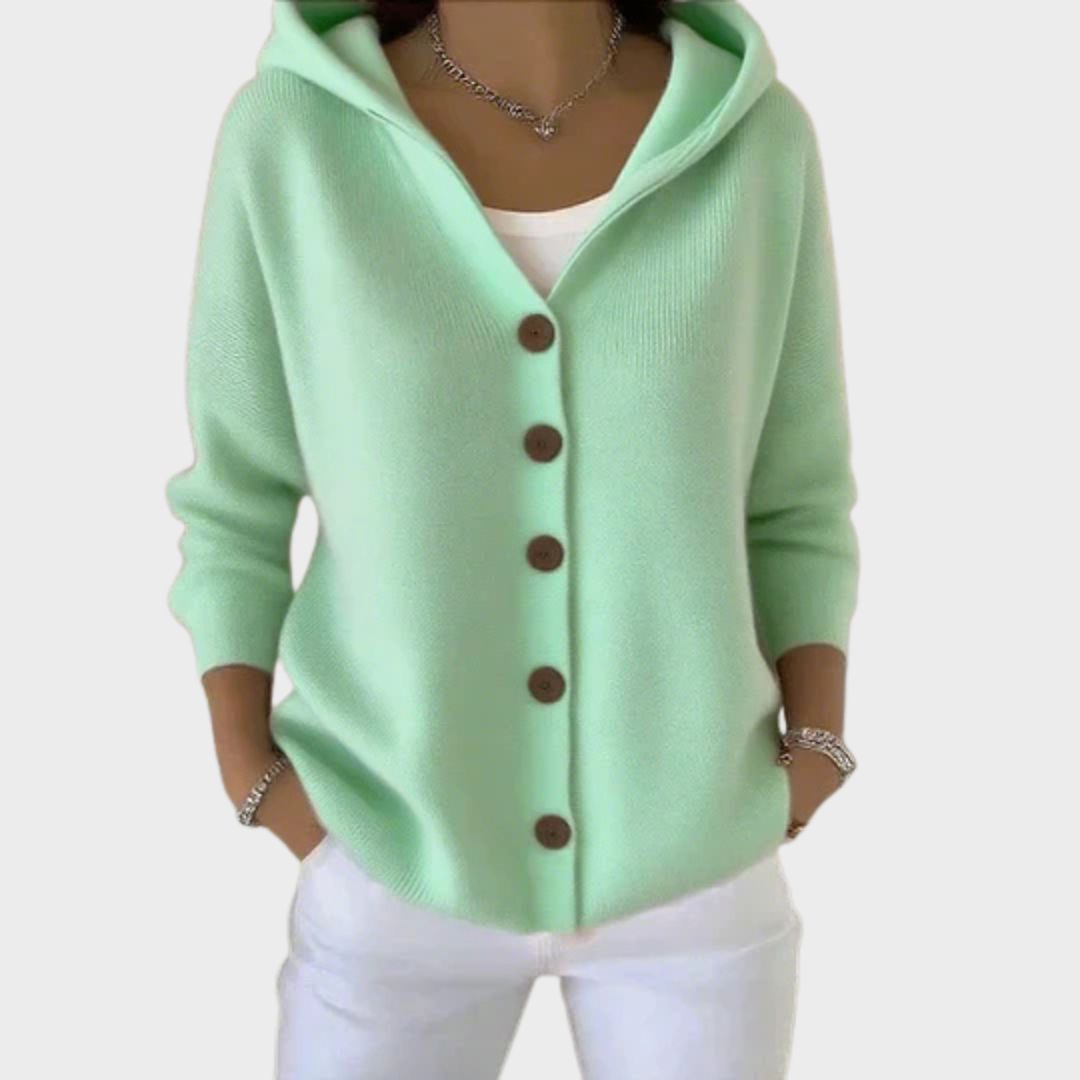 Women's Hooded Button-Front Knit Cardigan in Pink