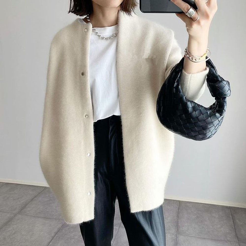 Women's Oversized Soft Knit Cardigan with Snap Buttons in Camel
