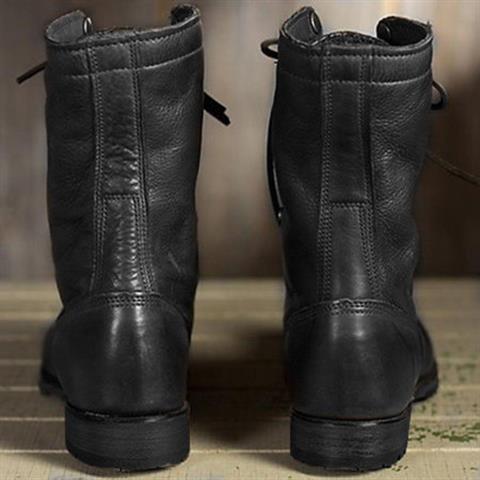 Women's Lace-Up Leather Combat Boots with Fold-Down Cuff and Block Heel