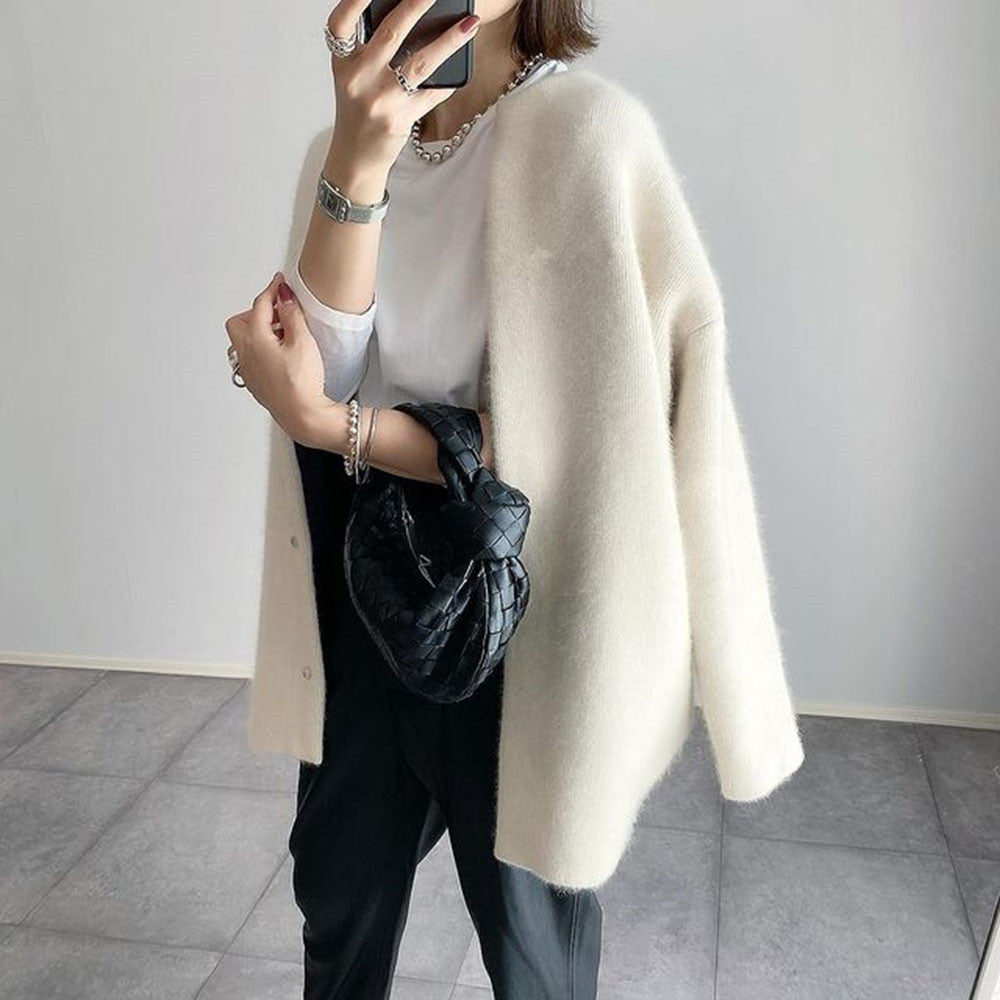 Women's Oversized Soft Knit Cardigan with Snap Buttons in Camel