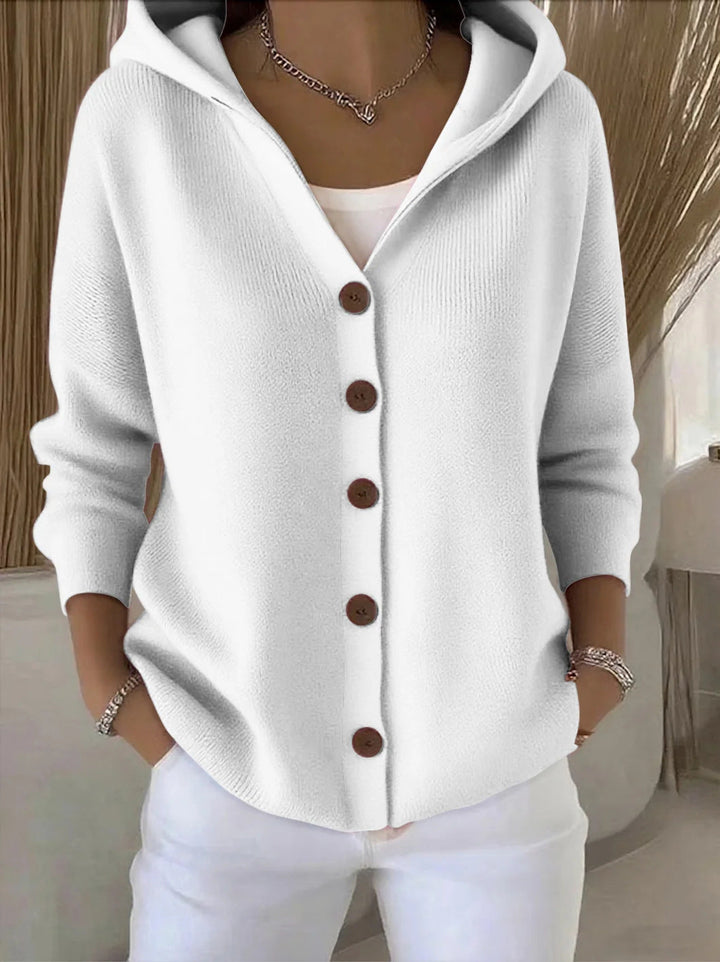 Women's Hooded Button-Front Knit Cardigan in Pink