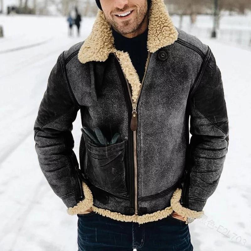 Men's Brown Shearling Aviator Jacket with Sherpa Lining and Front Zip