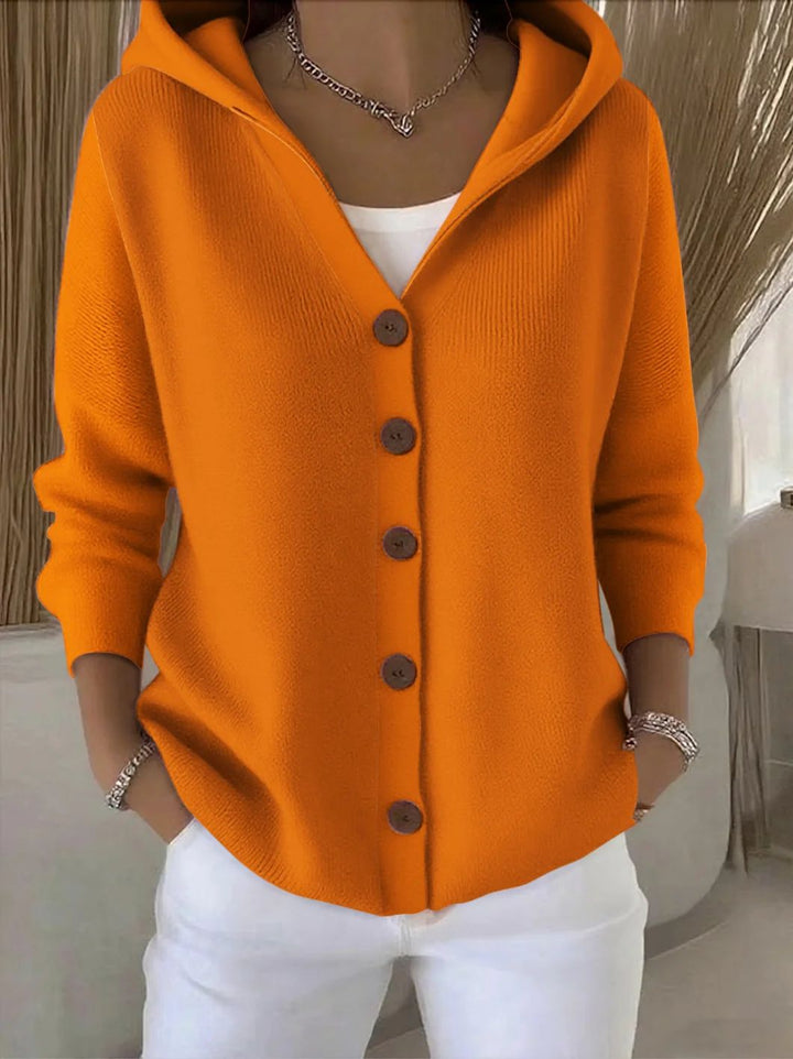 Women's Hooded Button-Front Knit Cardigan in Pink