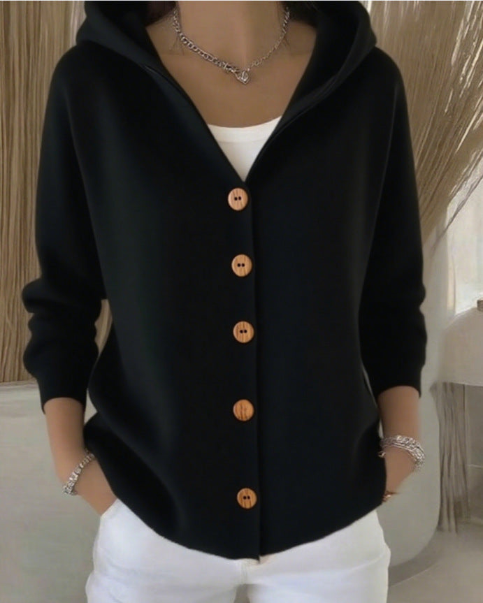Women's Hooded Button-Front Knit Cardigan in Pink