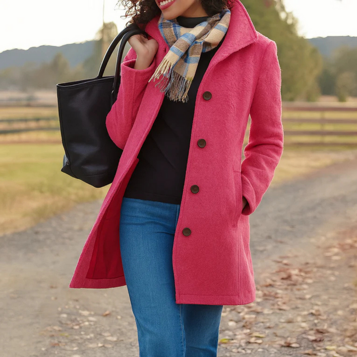 Clara | Wool-Blend Button-Front Straight Cut Coat for Women