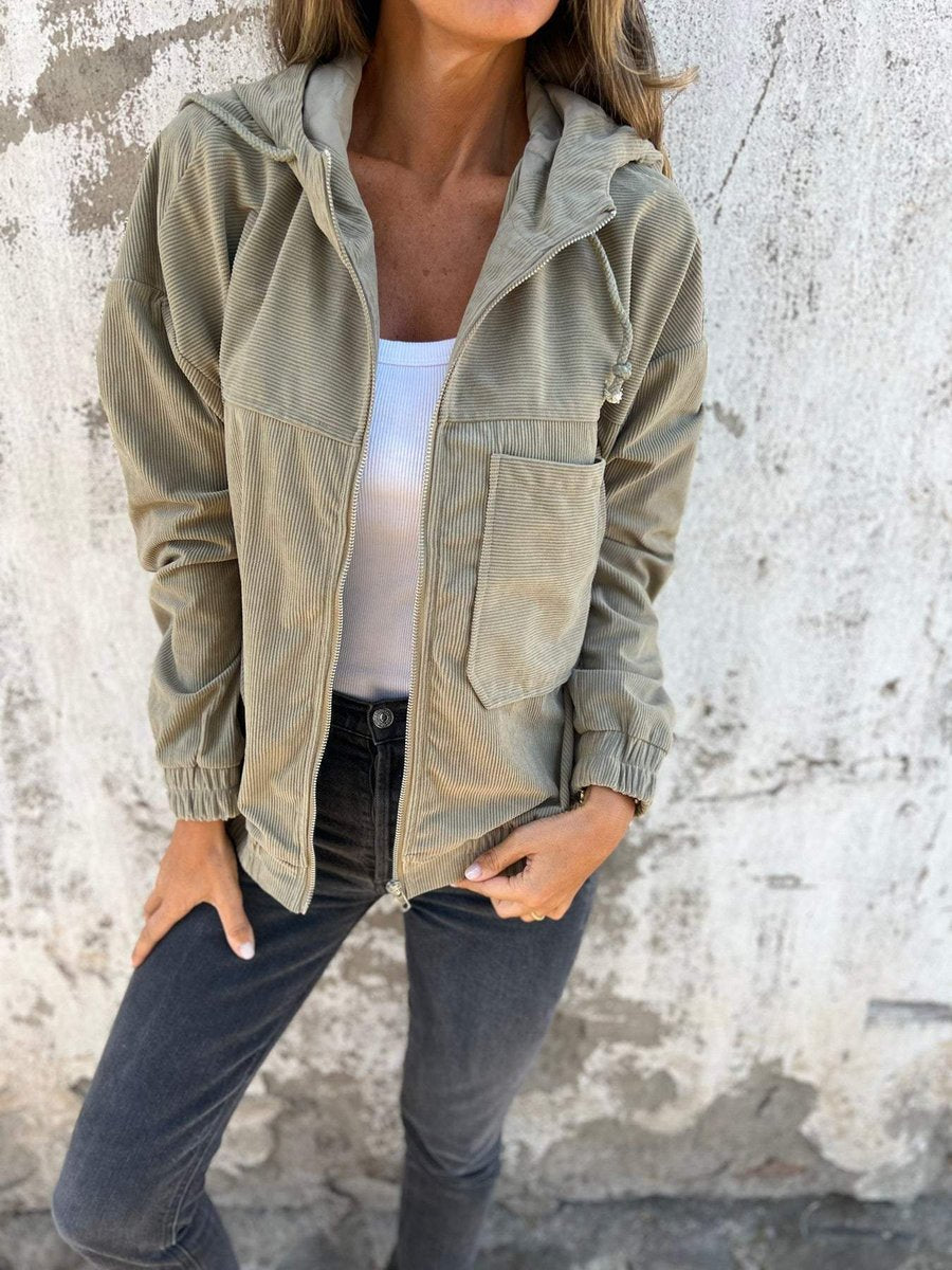 Hazel | Corduroy Hooded Zip-Up Jacket for Women