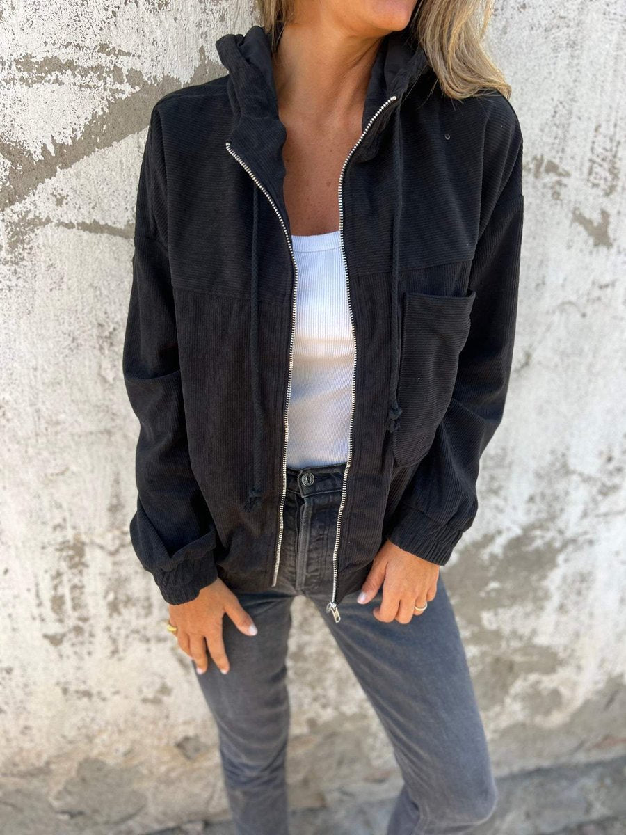 Hazel | Corduroy Hooded Zip-Up Jacket for Women
