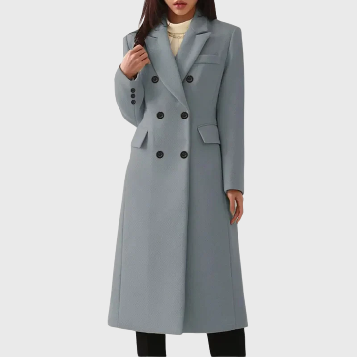Women's Double-Breasted Long Wool-Blend Overcoat in Camel
