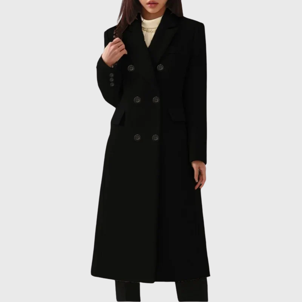Women's Double-Breasted Long Wool-Blend Overcoat in Camel