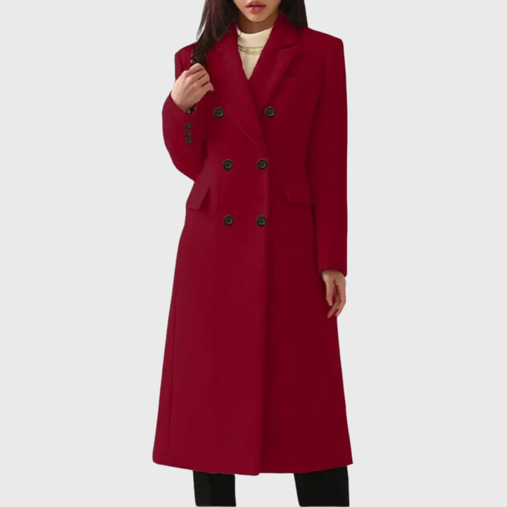 Women's Double-Breasted Long Wool-Blend Overcoat in Camel