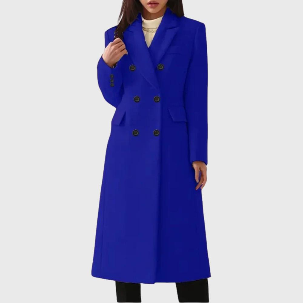 Women's Double-Breasted Long Wool-Blend Overcoat in Camel