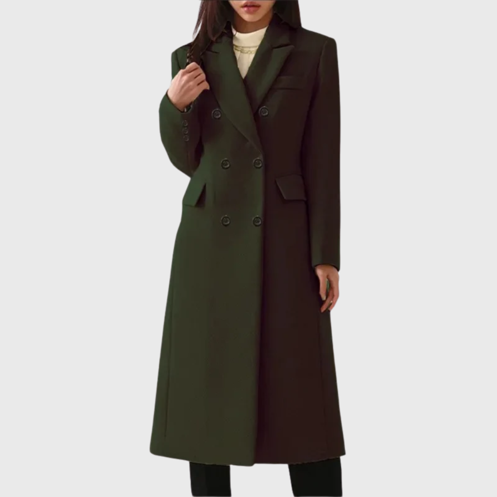 Women's Double-Breasted Long Wool-Blend Overcoat in Camel