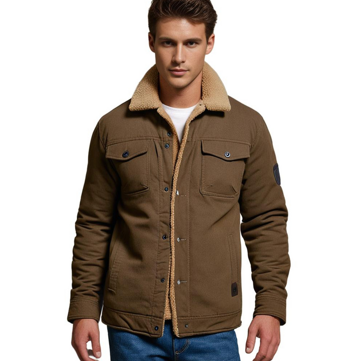 Men's Fleece-Lined Outdoor Utility Jacket with Chest Pockets