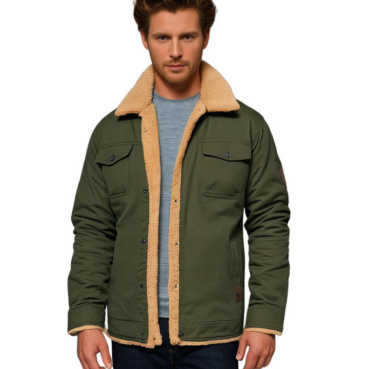 Men's Fleece-Lined Outdoor Utility Jacket with Chest Pockets