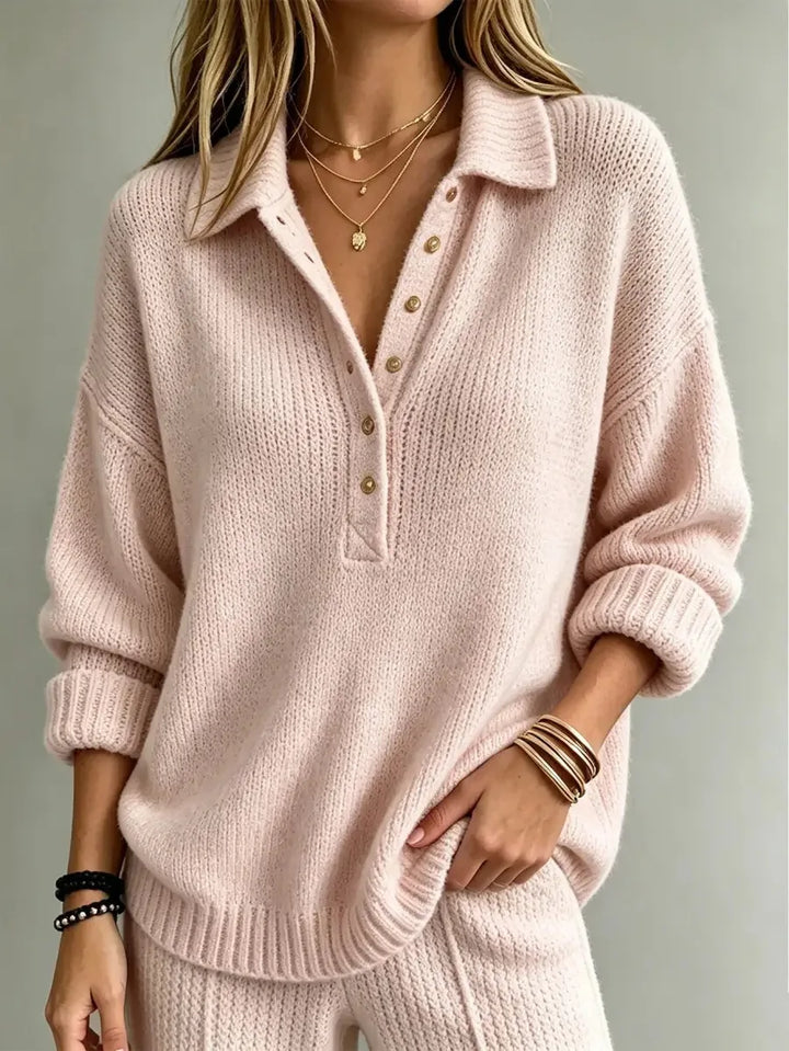 Tessa Polo Collar Button Neck Knit Sweater
