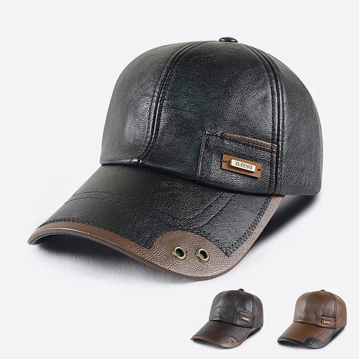 Men's Retro Faux Leather Baseball Cap with Structured Brim