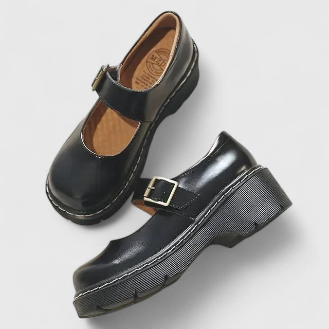 Black Mary Jane Platform Shoes with Buckle Strap and Chunky Sole