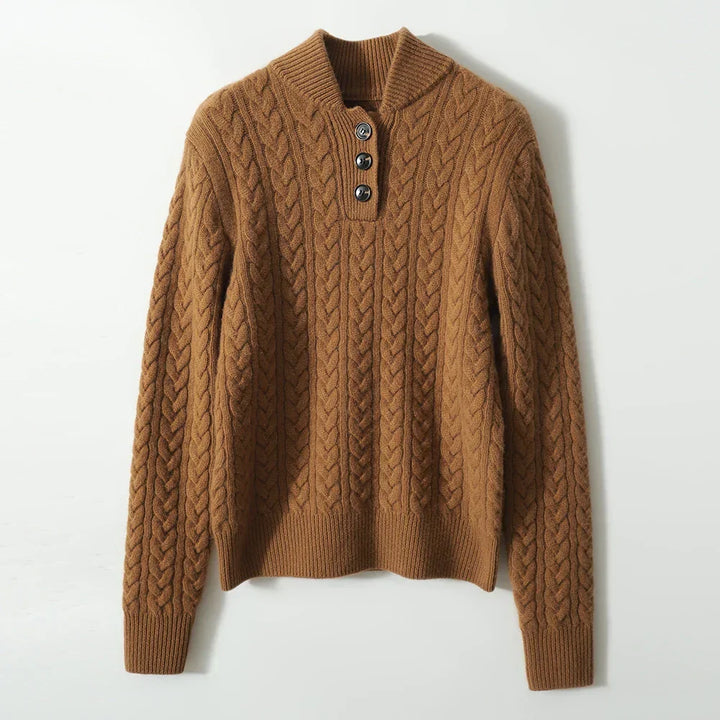 Clara | Cable Knit Button Neck Pullover Sweater for Women