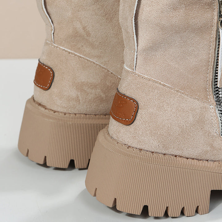 Women's Faux Suede Ankle Snow Boots with Fur Lining and Side Zip