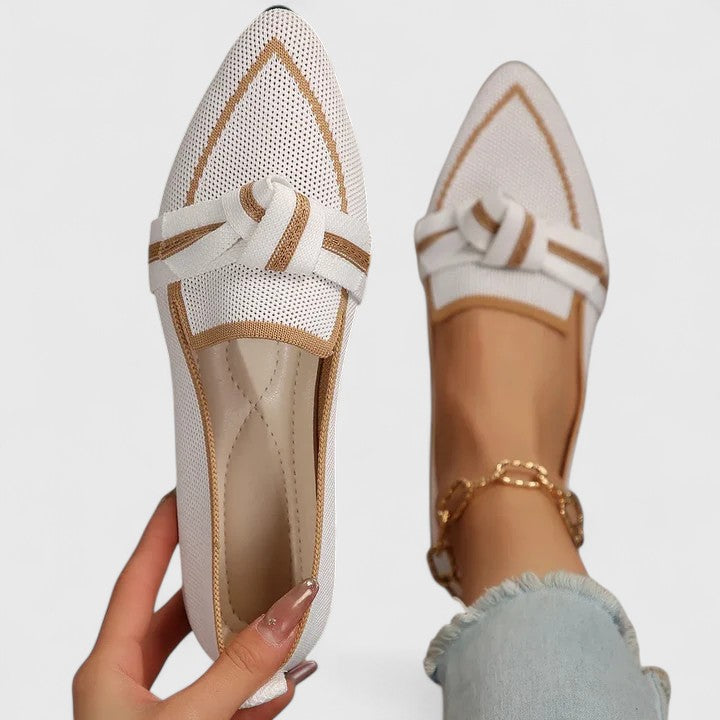 Maricela Women's Pointed Toe Slip-On Loafers with Knot Detail and Contrast Trim