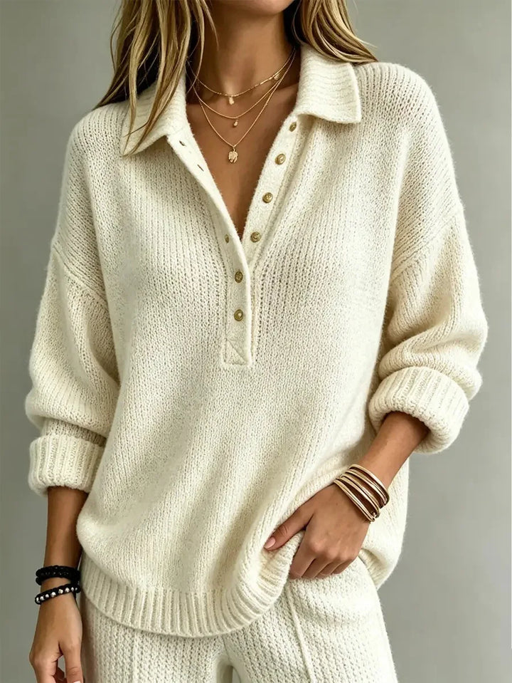 Tessa Polo Collar Button Neck Knit Sweater