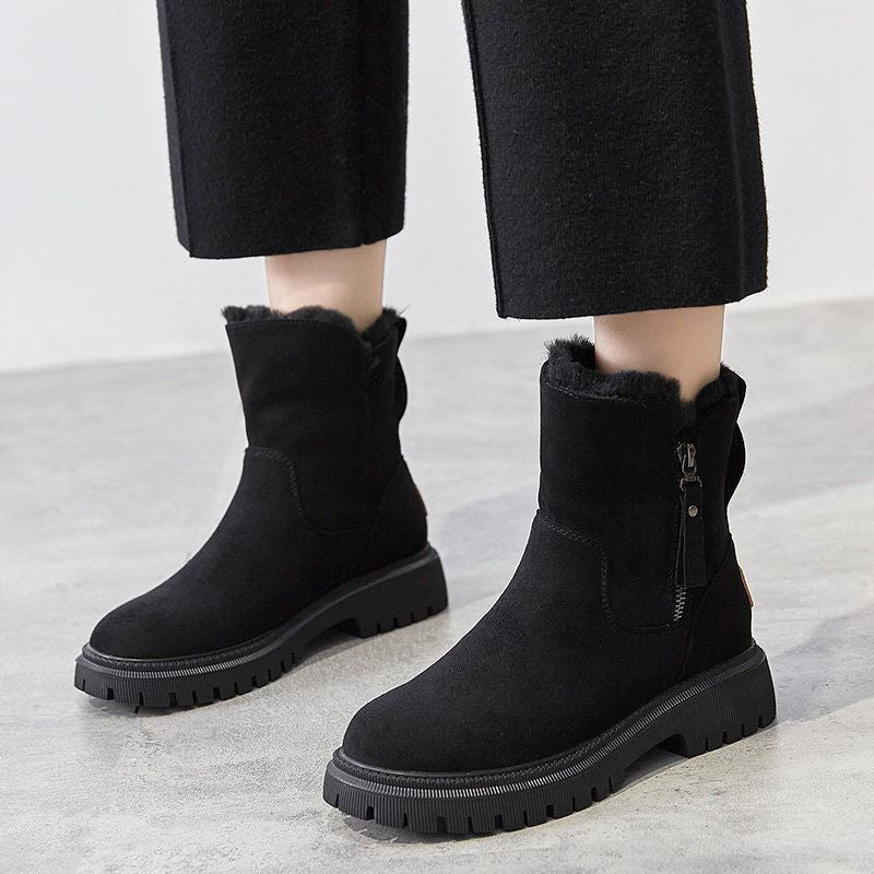 Women's Faux Suede Ankle Snow Boots with Fur Lining and Side Zip