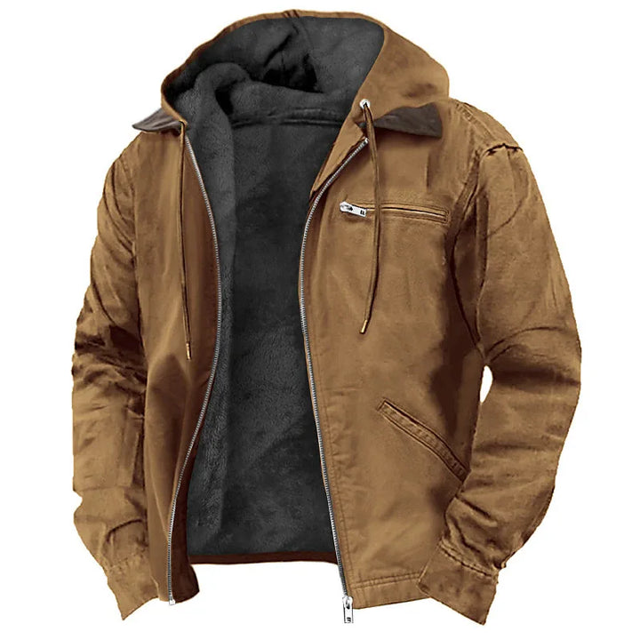 Men's Fleece-Lined Hooded Heavyweight Jacket with Full Zip and Utility Pockets