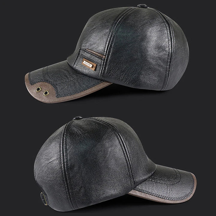 Men's Retro Faux Leather Baseball Cap with Structured Brim
