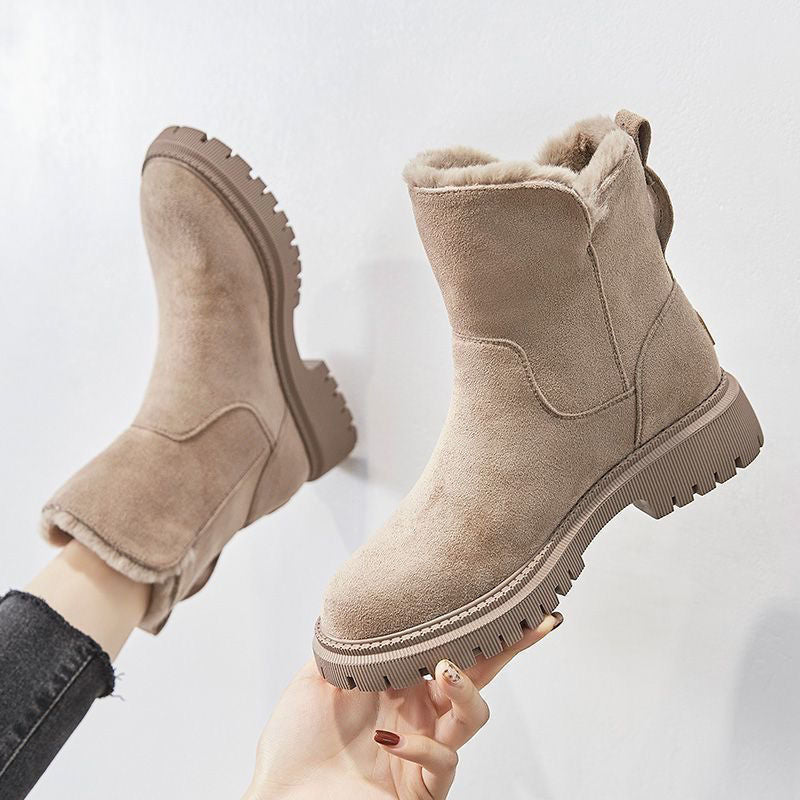 Women's Faux Suede Ankle Snow Boots with Fur Lining and Side Zip
