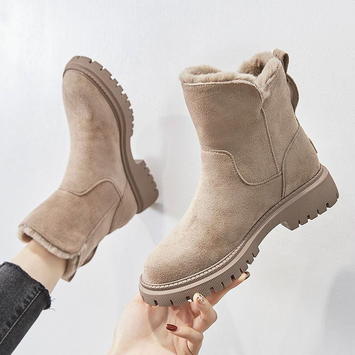 Women's Faux Suede Ankle Snow Boots with Fur Lining and Side Zip