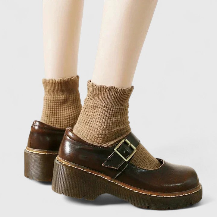 Black Mary Jane Platform Shoes with Buckle Strap and Chunky Sole