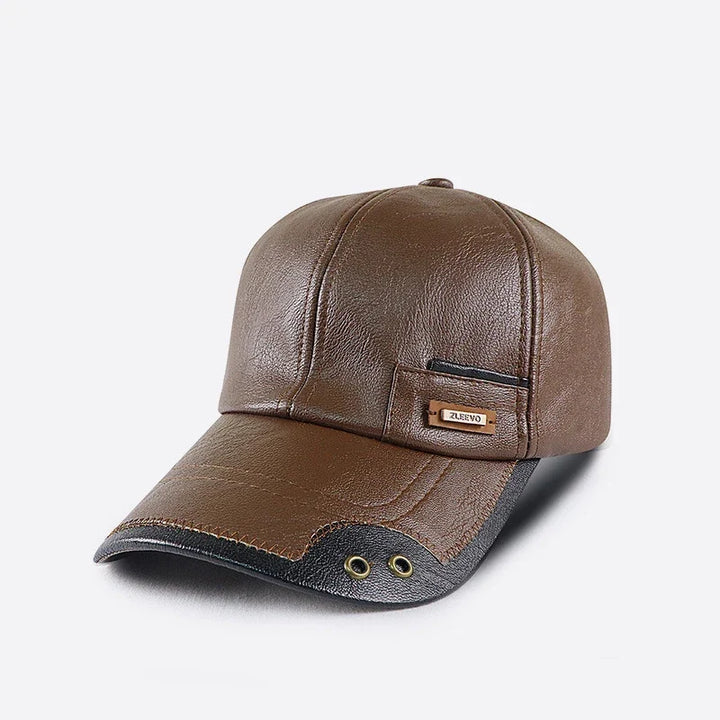 Men's Retro Faux Leather Baseball Cap with Structured Brim