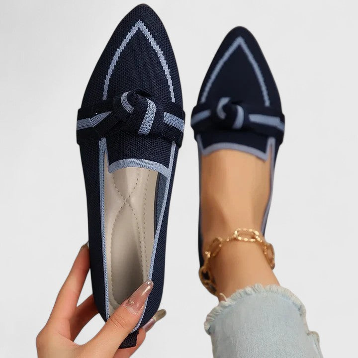 Maricela Women's Pointed Toe Slip-On Loafers with Knot Detail and Contrast Trim
