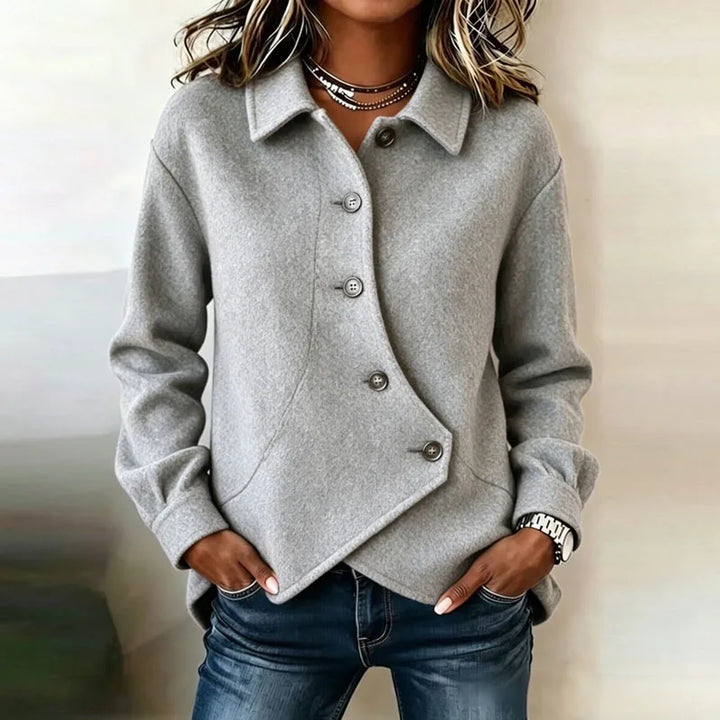 Haven Beck Tessa Women's Velvet Button-Front Jacket with Asymmetric Hem