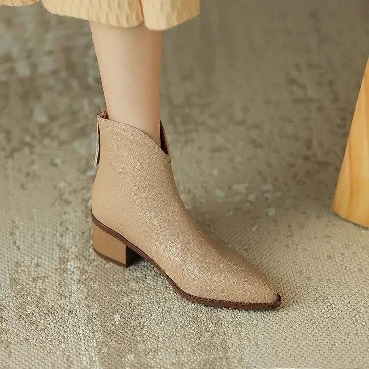 Adeline Women's Pointed Toe Ankle Boots with Block Heel