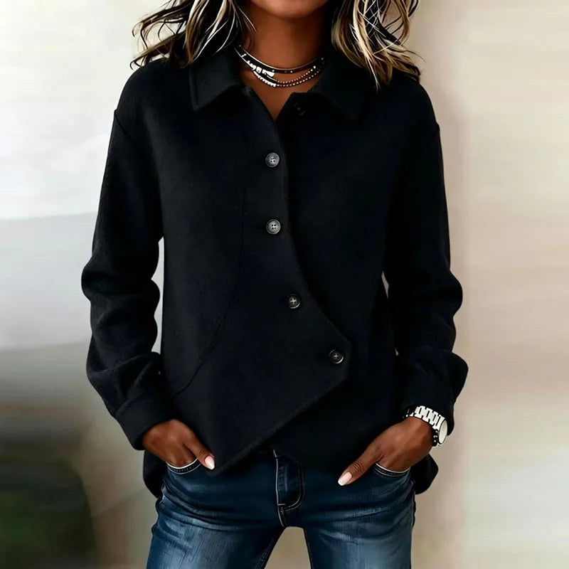 Haven Beck Tessa Women's Velvet Button-Front Jacket with Asymmetric Hem