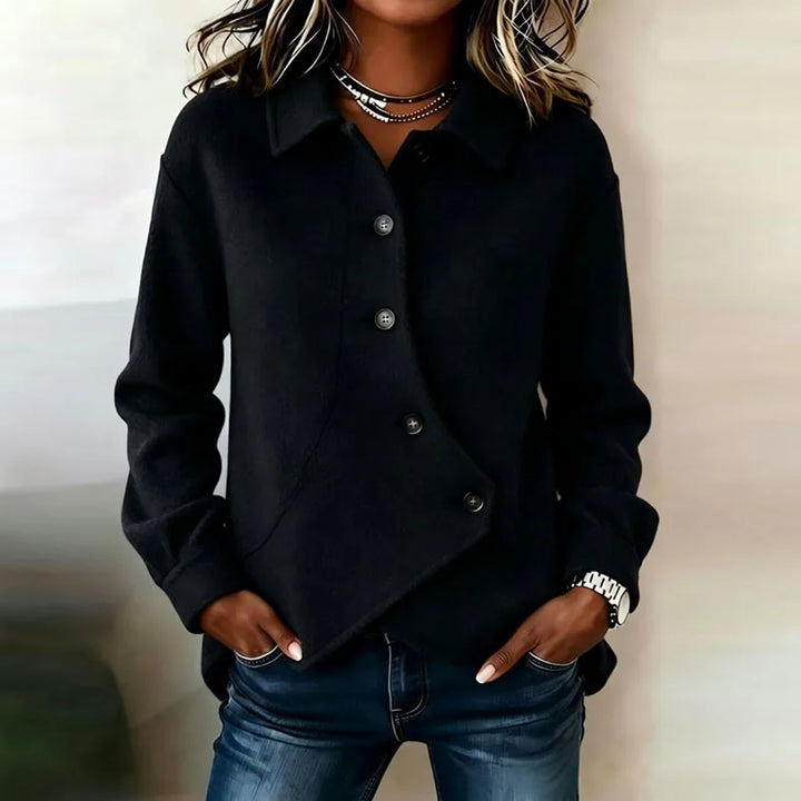 Haven Beck Tessa Women's Velvet Button-Front Jacket with Asymmetric Hem