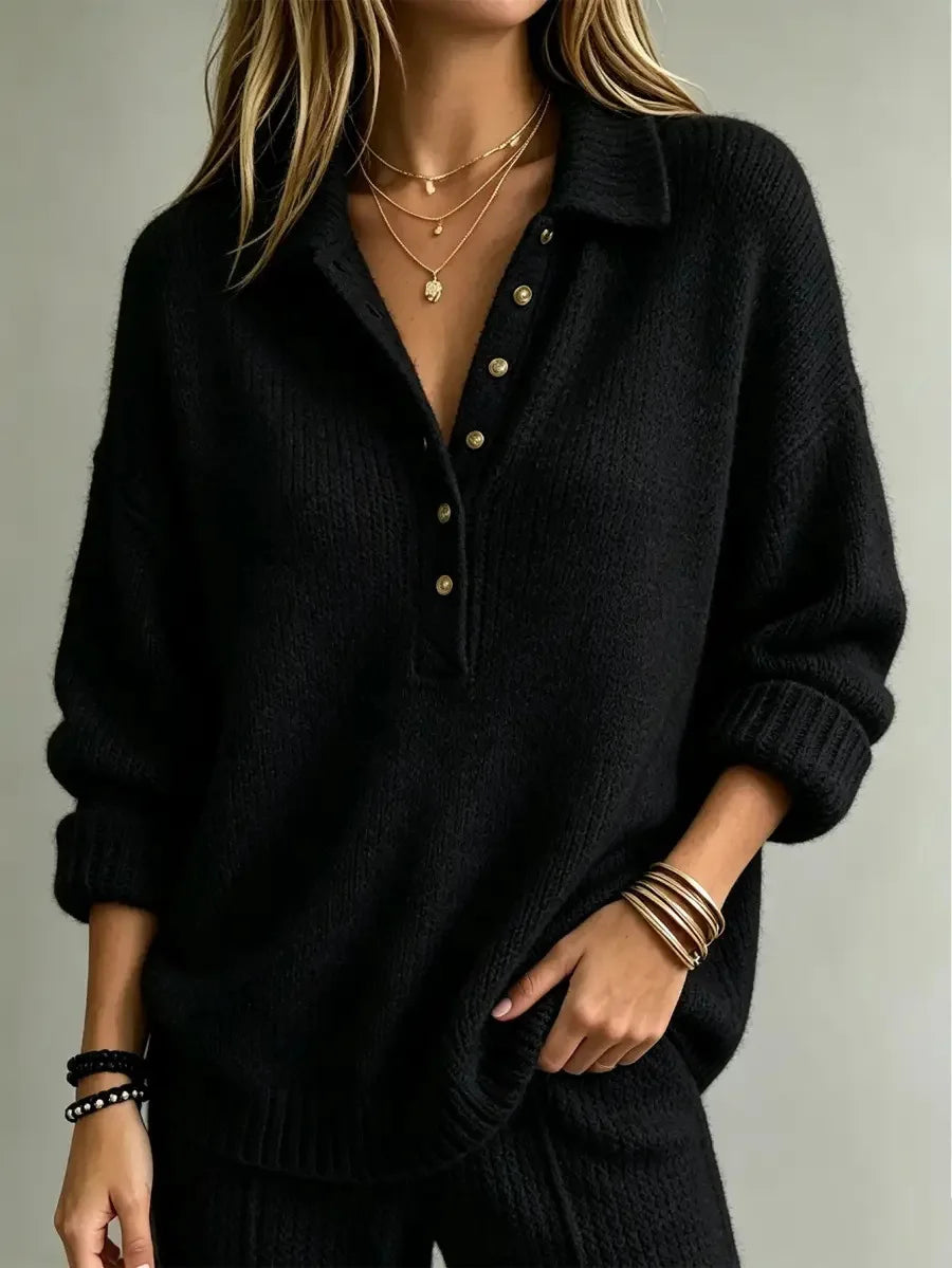 Tessa Polo Collar Button Neck Knit Sweater