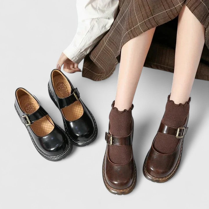 Black Mary Jane Platform Shoes with Buckle Strap and Chunky Sole